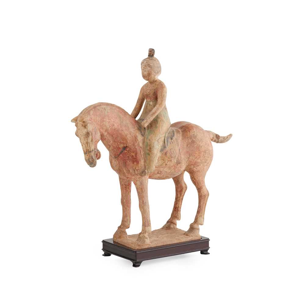 PAINTED POTTERY HORSE AND RIDER