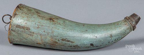 PAINTED POWDER HORN, 19TH C.Painted