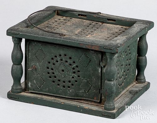 PAINTED PUNCHED TIN FOOT WARMER,