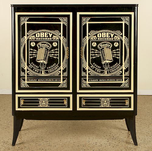 PAINTED RECORD CABINET OBEY
