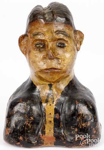 PAINTED REDWARE BUST OF A