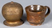 PAINTED REDWARE STILL BANK AND