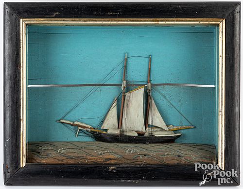 PAINTED SAIL SHIP DIORAMA, 19TH