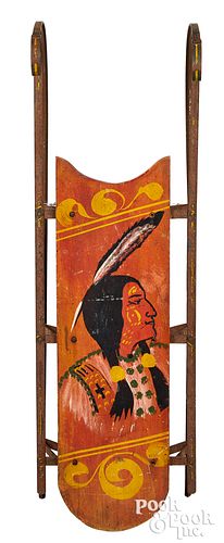 PAINTED SLED, BUST OF A NATIVE