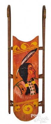 PAINTED SLED, BUST OF A NATIVE