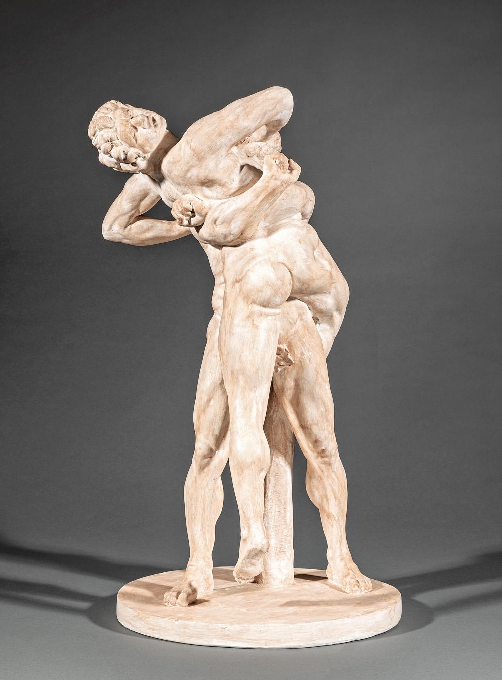 PAINTED TERRACOTTA FIGURAL GROUP OF