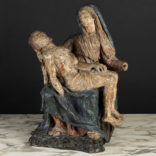 PAINTED TERRACOTTA FIGURAL GROUP OF