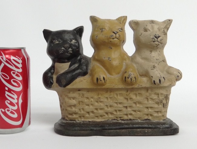 Painted three cats doorstop. 8''