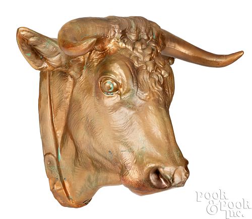PAINTED TIN BULL HEAD TRADE SIGN,