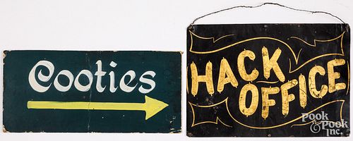 PAINTED TIN HACK OFFICE SIGN, EARLY