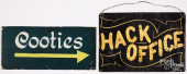 PAINTED TIN HACK OFFICE SIGN,