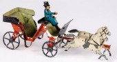 PAINTED TIN HORSE DRAWN CARRIA