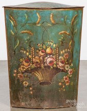 PAINTED TIN KINDLING BIN, LATE