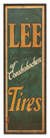 PAINTED TIN LEE TIRES SIGN EAR