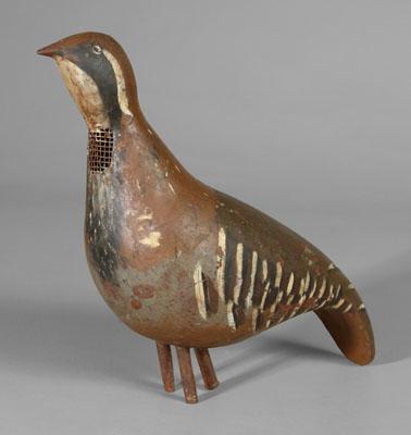 Painted tin quail decoy, open