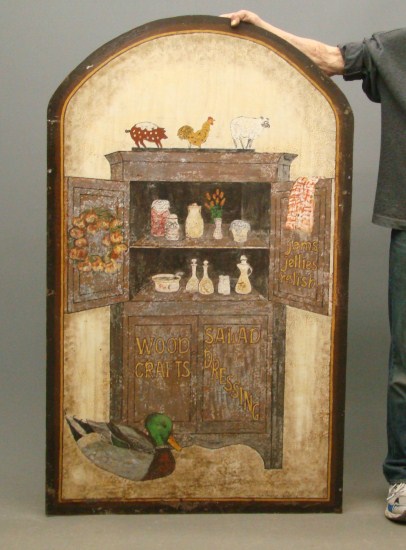 Painted tin trade sign ''Wood