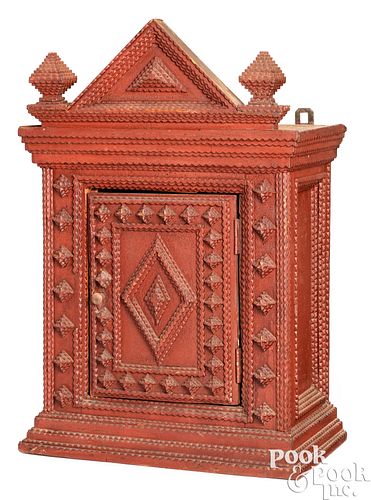 PAINTED TRAMP ART HANGING CUPBOARD,
