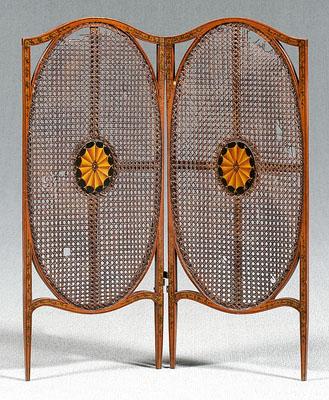 Painted two-panel cane screen, Adam