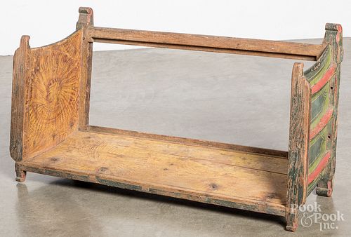 PAINTED WAGON SEAT, 19TH