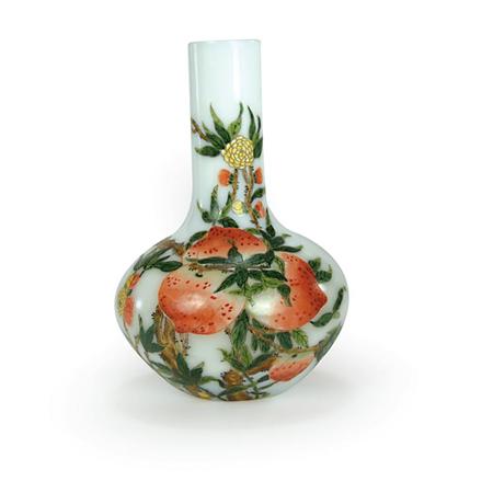 Painted White Glass Vase 	 