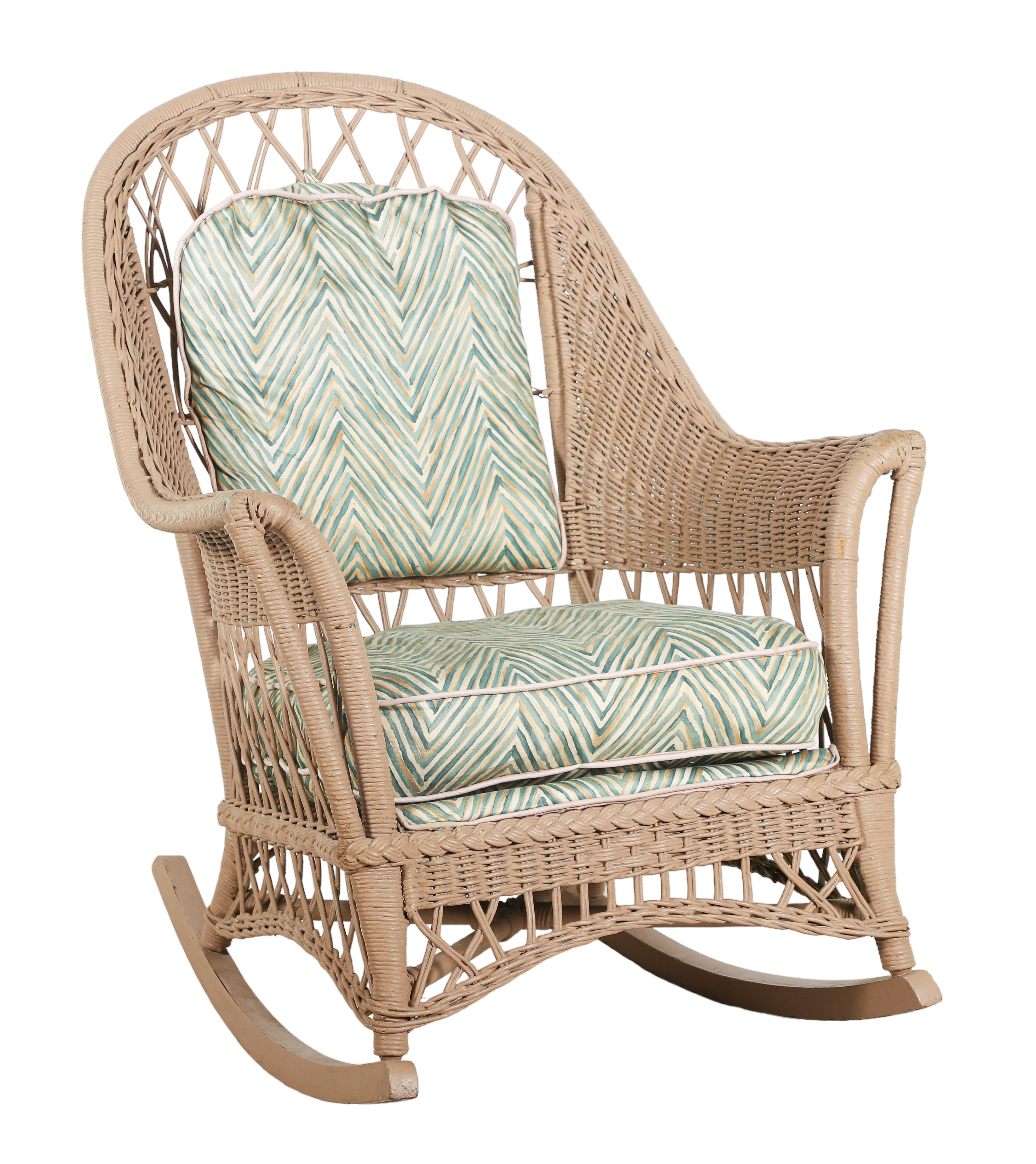 Painted wicker rocking chair, beige