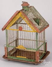 PAINTED WIRE BIRDCAGE, LATE 19