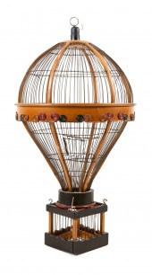 PAINTED WOOD AND METAL BIRDHOU
