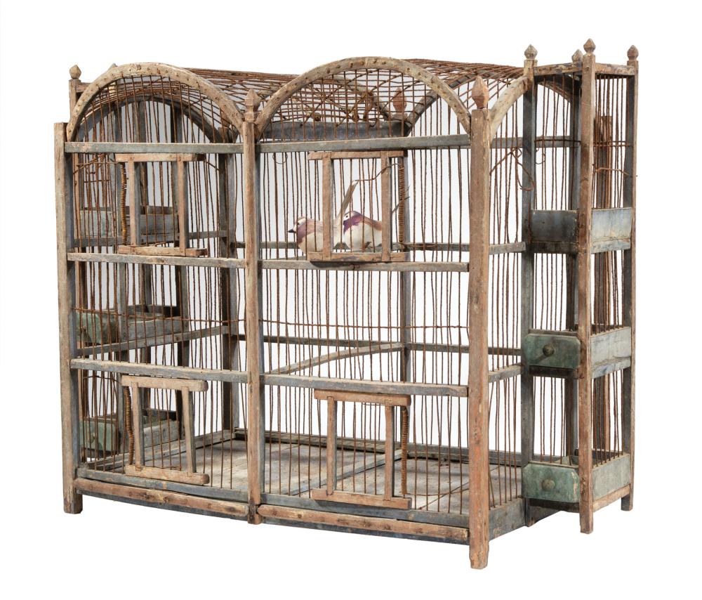PAINTED WOOD BIRD CAGEAntique
