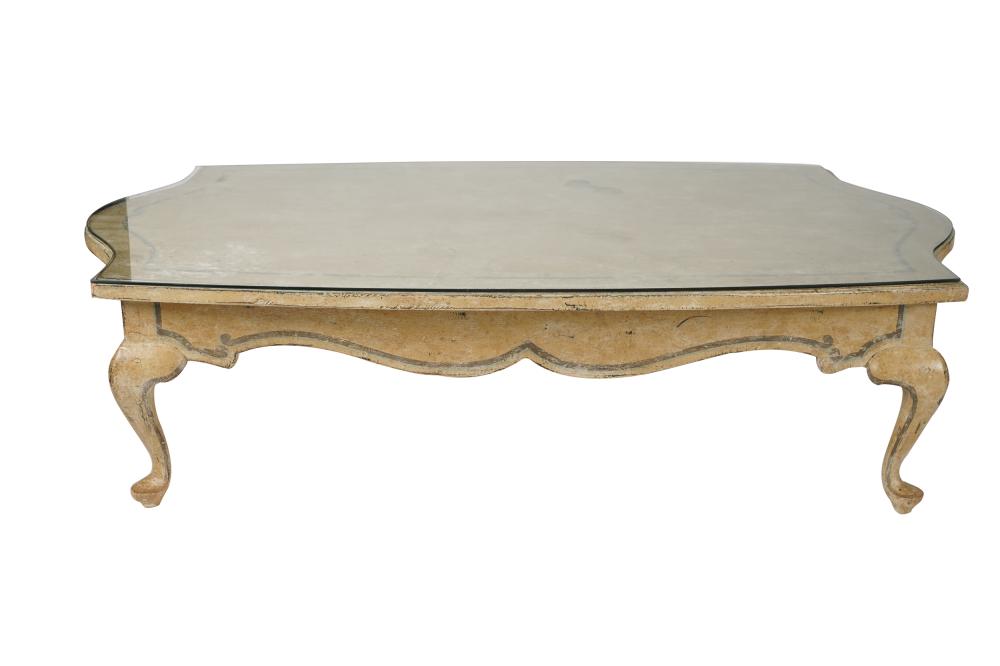 PAINTED WOOD COFFEE TABLEwith glass