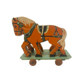 PAINTED WOOD DRAFT HORSES ON A