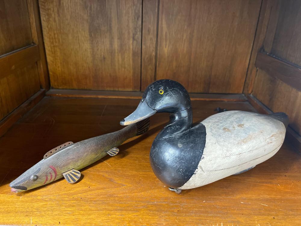 PAINTED WOOD DUCK DECOY AND A