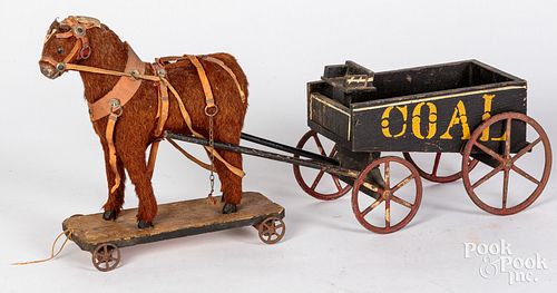 PAINTED WOOD HORSE DRAWN COAL