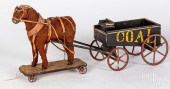 PAINTED WOOD HORSE DRAWN COAL
