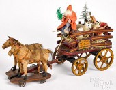 PAINTED WOOD HORSE DRAWN PULL