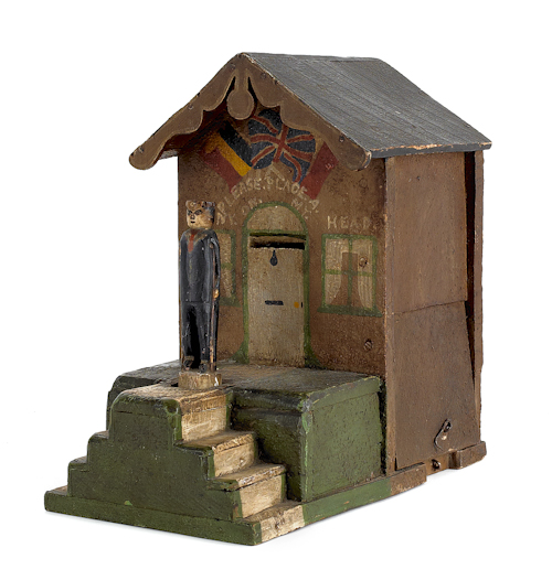 Painted wood mechanical bank