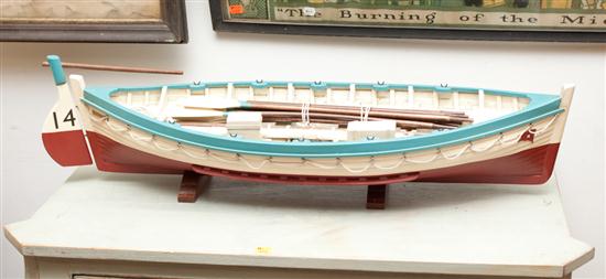 Painted wood model of a life boat
