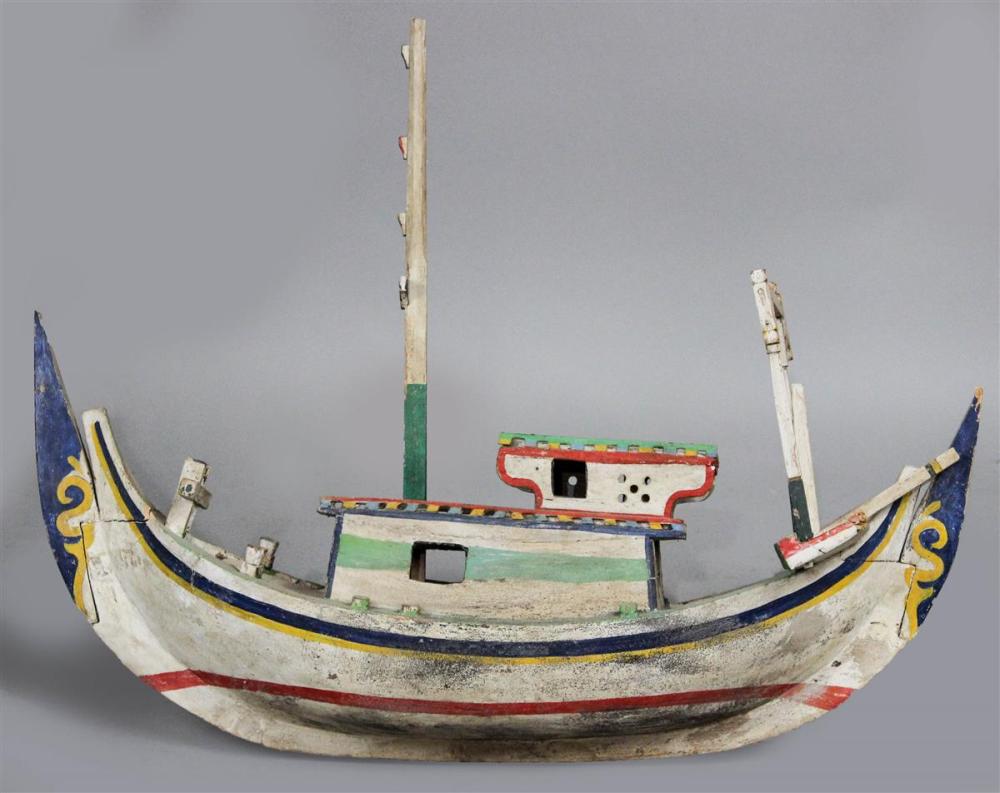 PAINTED WOOD MODEL OF A BOATPAINTED