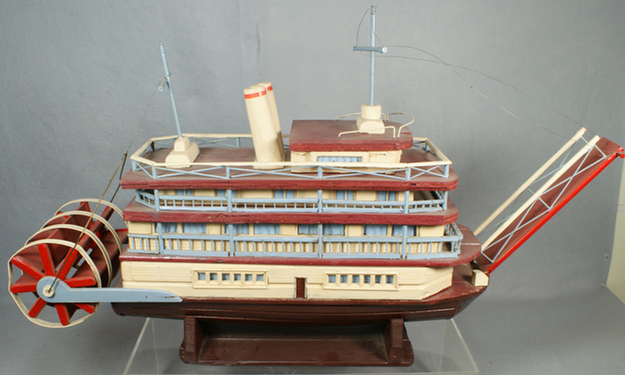 Painted wood model of a paddlewheel