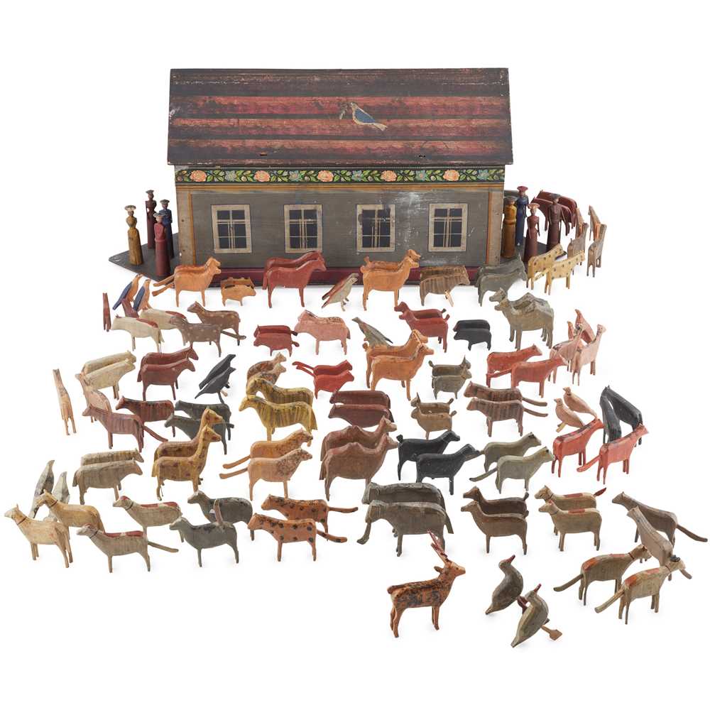 PAINTED WOOD NOAH'S ARK WITH