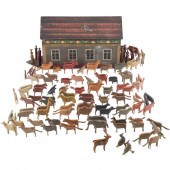 PAINTED WOOD NOAH'S ARK WITH A