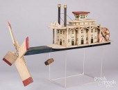 PAINTED WOOD PADDLEWHEEL BOAT
