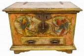 PAINTED WOOD PARROT-MOTIF TRUN