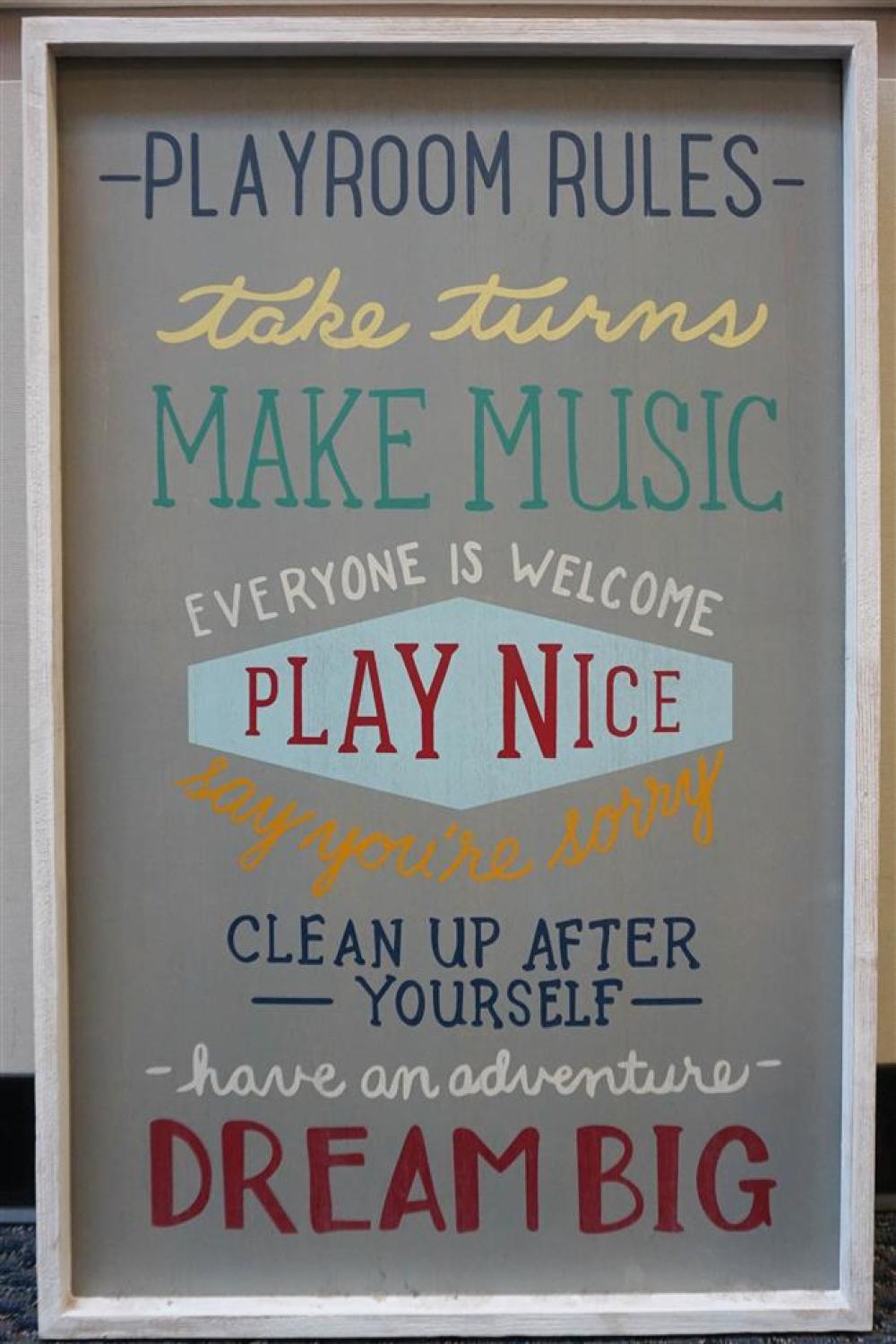 PAINTED WOOD PLAYROOM RULES SIGN,
