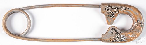 PAINTED WOOD SAFETY PIN TRADE SIGN,