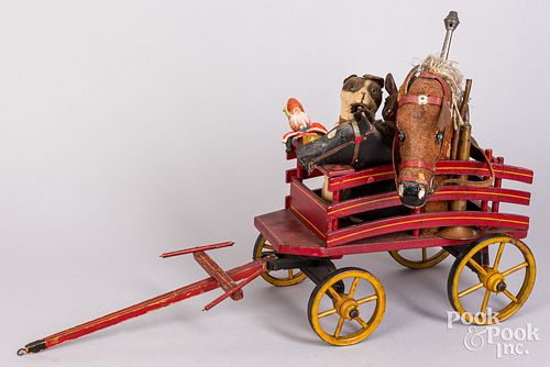 PAINTED WOOD SANTA'S TOY WAGON WITH