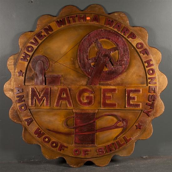 Painted wood trade sign ''MAGEE''
