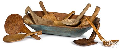 PAINTED WOOD TRENCHER, 19TH C.,