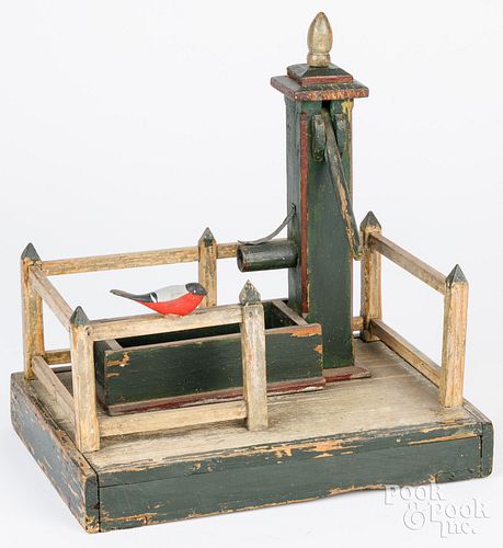 PAINTED WOOD WATER PUMP AND