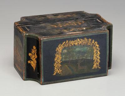 Painted wooden box, cartouche