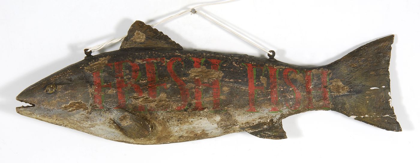 PAINTED WOODEN CODFISH-SHAPED